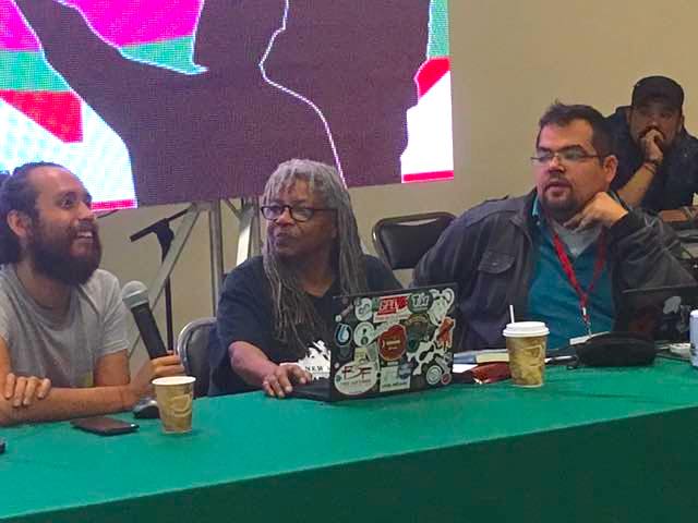 Micky speaking on a panel at the Workers Economy Encuentro.